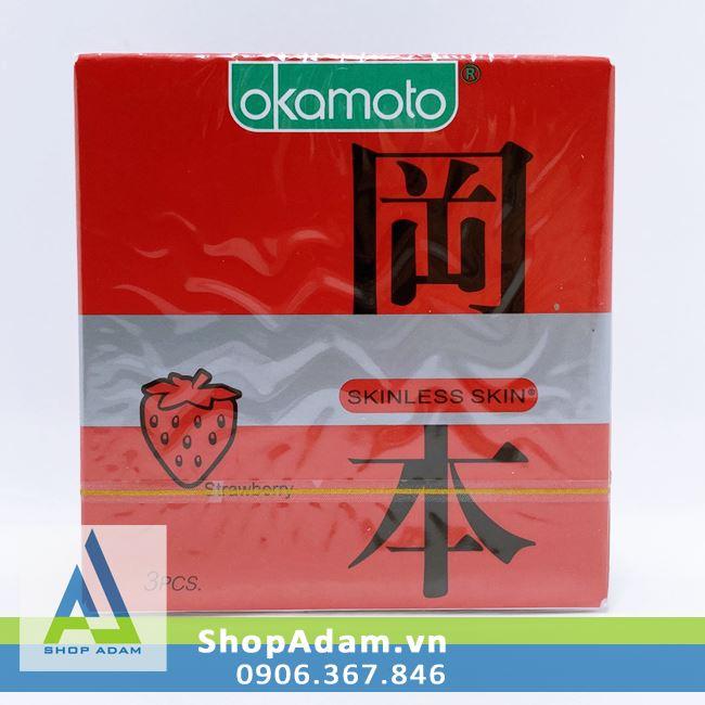 Bao cao su hương dâu Okamoto Strawberry (Hộp 3 chiếc) 