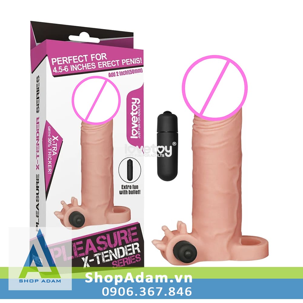 Bao cao su tăng chiều dài 5cm có rung quai đeo Lovetoy X-Tender 