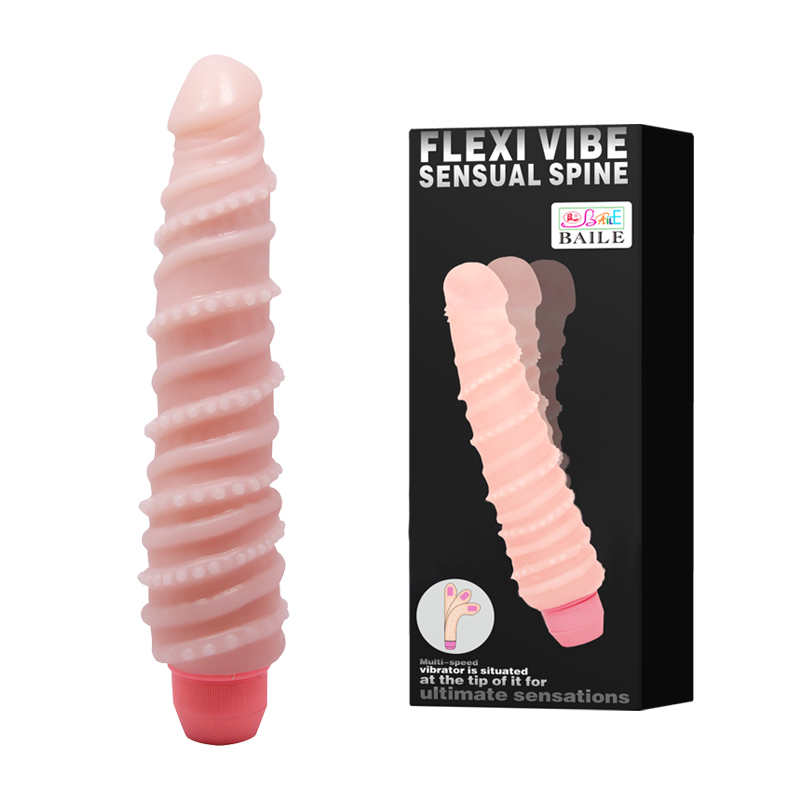 Dương vật giả silicone mềm gai gân xoắn siêu rung Baile Flexi Vibe Spine