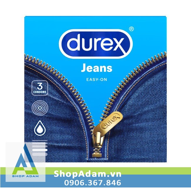 Durex Jeans Easy On Bao cao su nhiều chất bôi trơn (Hộp 3c) 