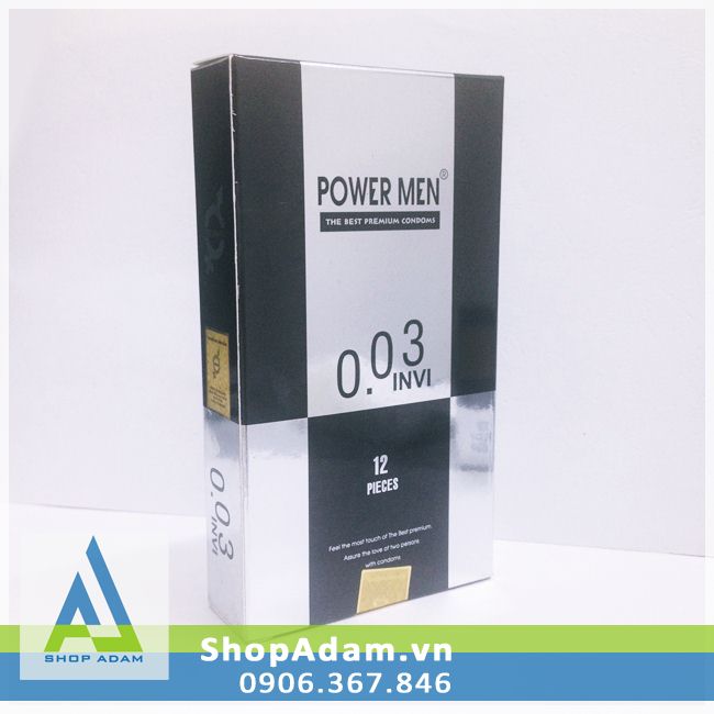 Bao cao su cao cấp siêu mỏng Power Men 0.03 Invi (Hộp 12 chiếc) 