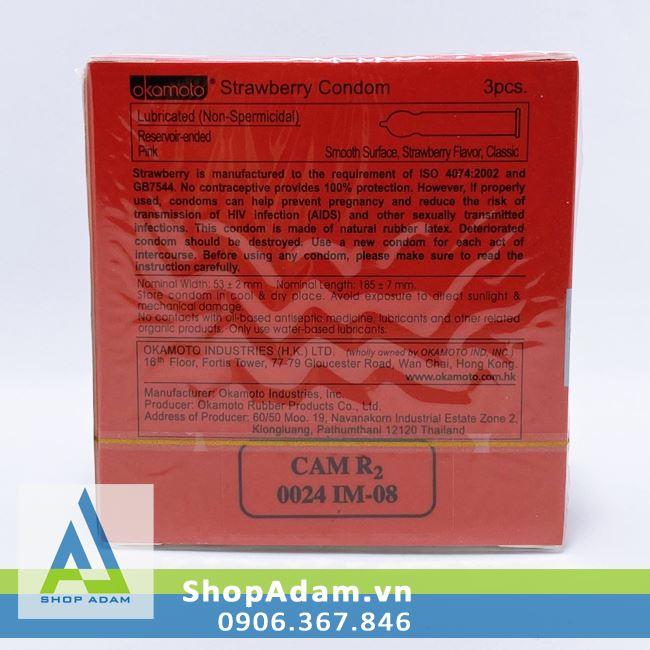 Bao cao su hương dâu Okamoto Strawberry (Hộp 3 chiếc)