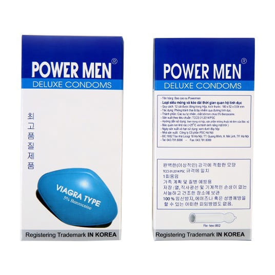 Bao cao su mỏng trơn kéo dài thời gian Power Men Viagra Type - 12s Bao cao su mỏng trơn kéo dài thời gian Power Men Viagra Type - 12s