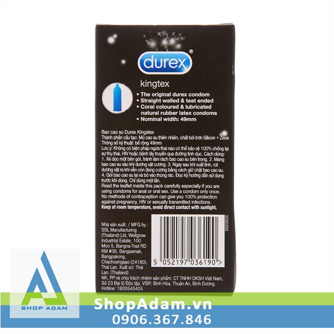 Bao cao su Durex Kingtex Size nhỏ 49mm