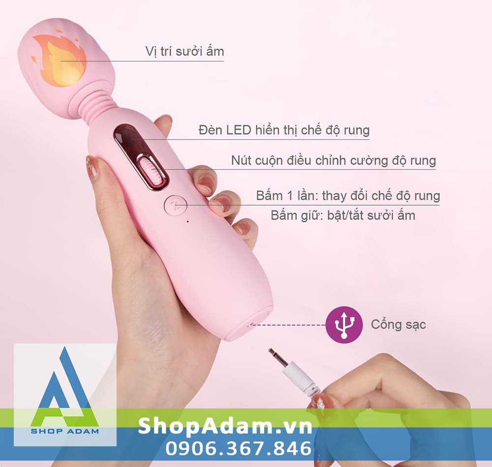 Chày rung giá rẻ sạc pin có sưởi ấm Zemalia Mushroom