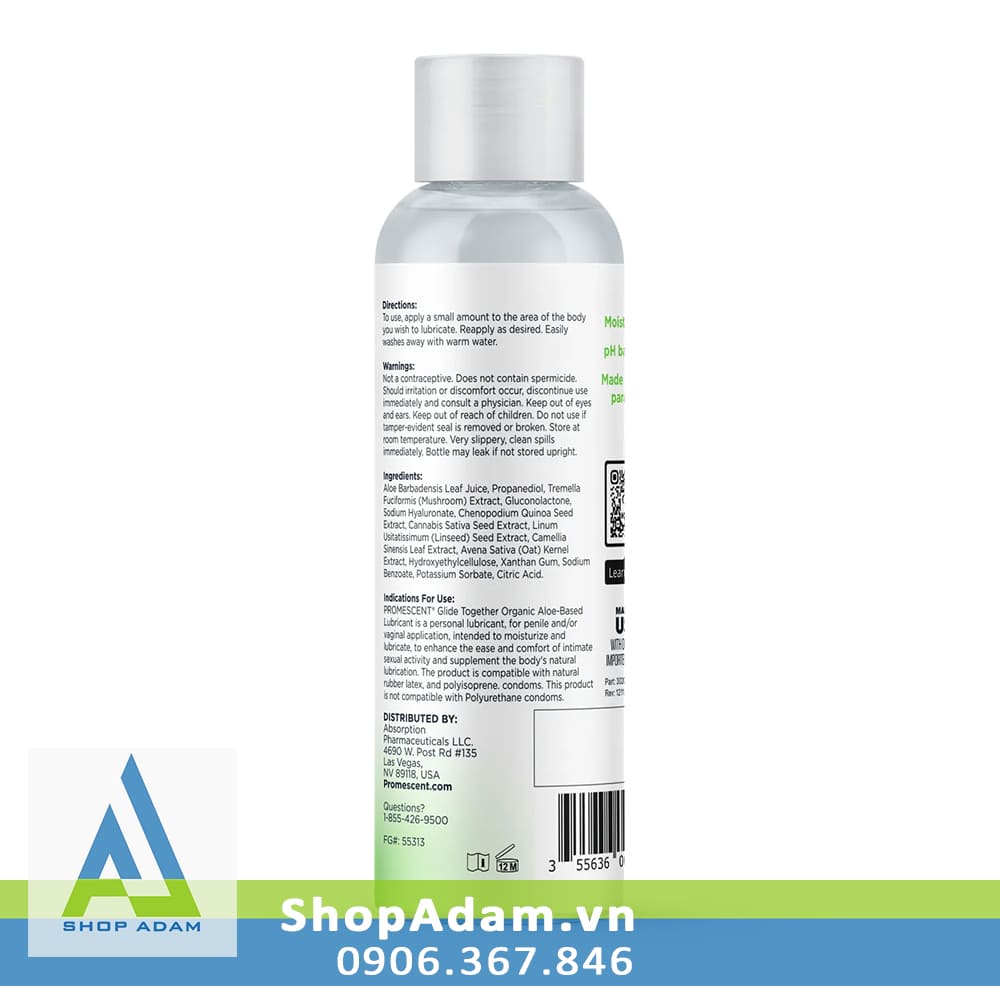 Gel bôi trơn thảo mộc hương lô hội Promescent Organic Aloe Lube - 118ml